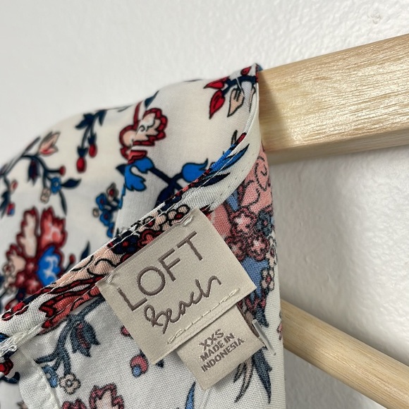 Loft Beach short cap drawstring sleeve V neck elastic waist floral jumpsuit XXS - Picture 11 of 11